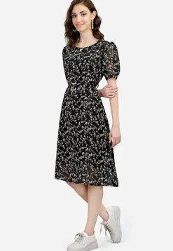 Digital Printed Georgette Aline Dress in Black