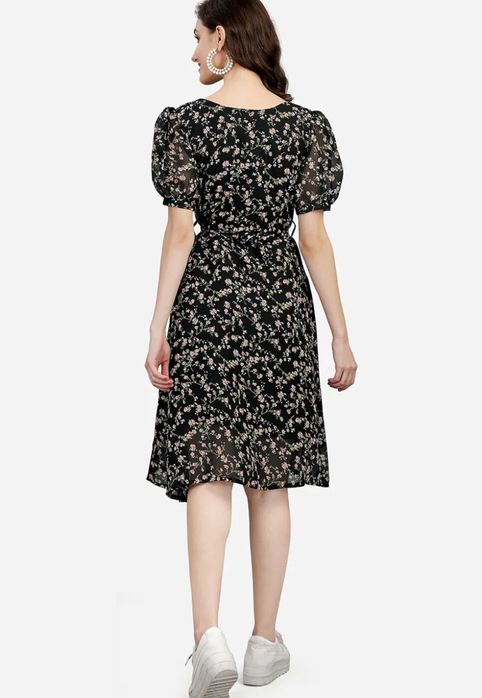 Digital Printed Georgette Aline Dress in Black