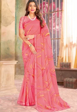 Digital Printed Georgette Saree in Pink