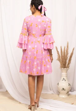 Digital Printed Georgette Short Dress in Pink