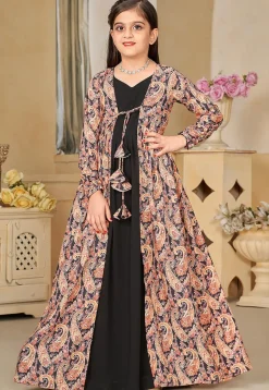 Digital Printed Georgette Gown in Black
