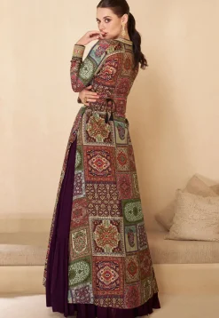 Digital Printed Georgette Gown in Wine