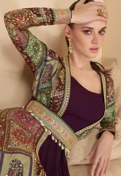 Digital Printed Georgette Gown in Wine