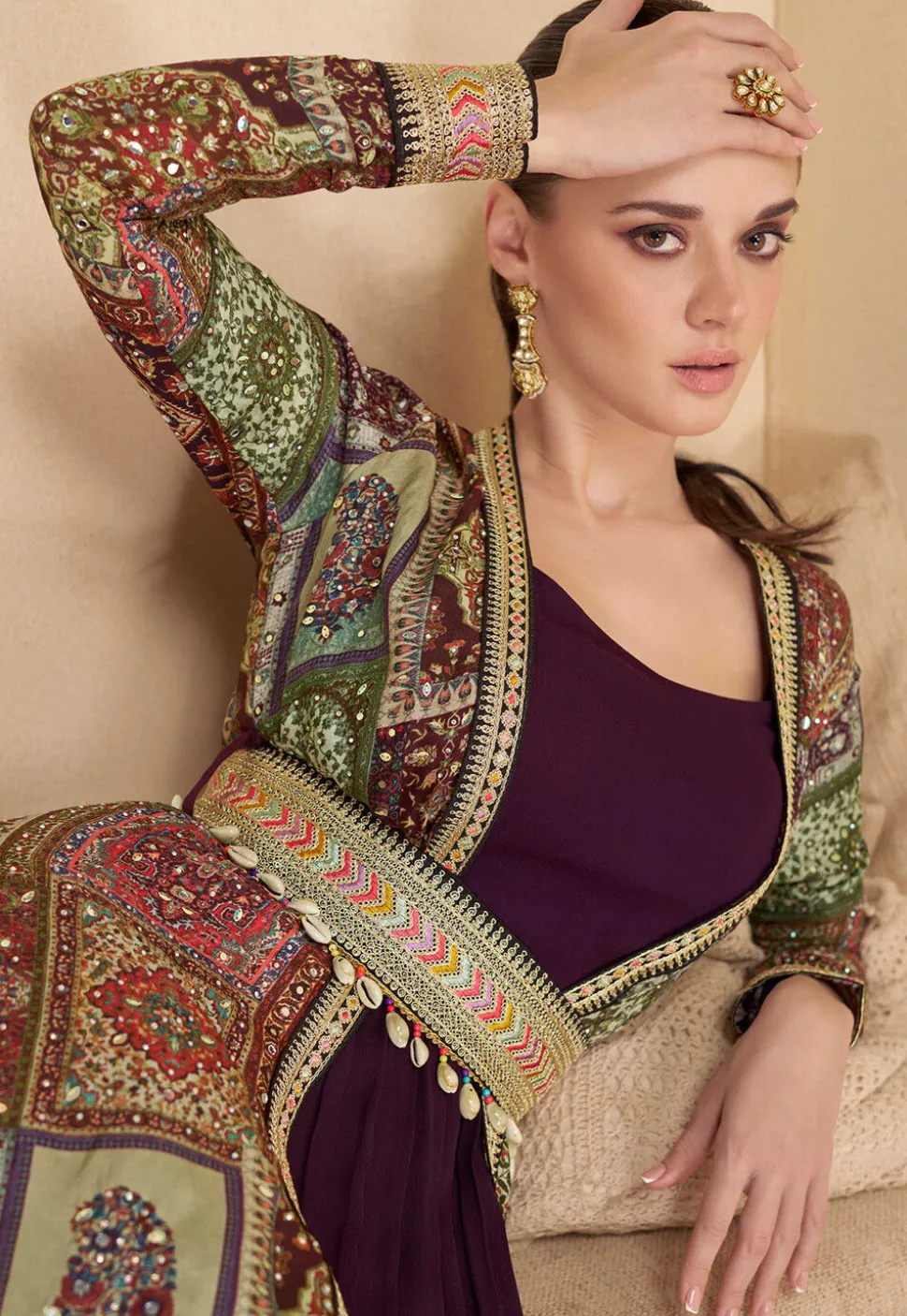 Digital Printed Georgette Gown in Wine