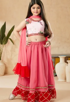 Digital Printed Georgette Lehenga in Pink