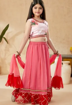 Digital Printed Georgette Lehenga in Pink