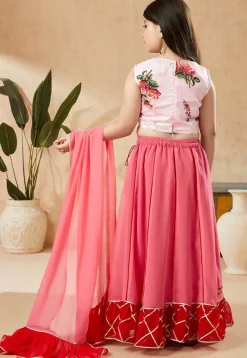 Digital Printed Georgette Lehenga in Pink