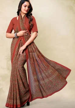 Digital Printed Georgette Saree in Rust