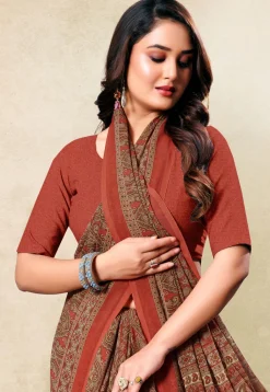 Digital Printed Georgette Saree in Rust