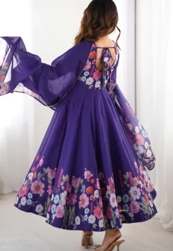 Digital Printed Georgette A Line Suit in Purple