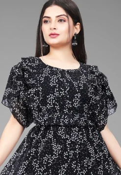Digital Printed Georgette Maxi Dress in Black