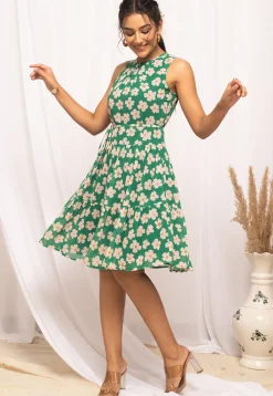 Digital Printed Georgette Short Dress in Green