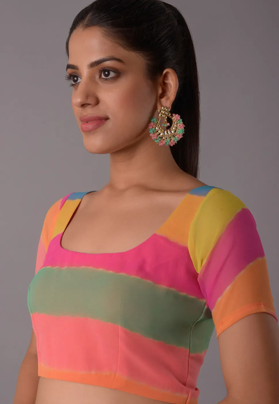 Digital Printed Georgette Blouse in Multicolor