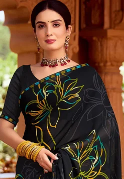 Digital Printed Georgette Saree in Black