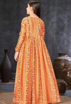 Digital Printed Georgette Gown in Mustard