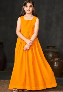 Digital Printed Georgette Gown in Mustard