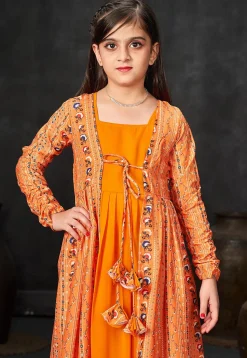 Digital Printed Georgette Gown in Mustard