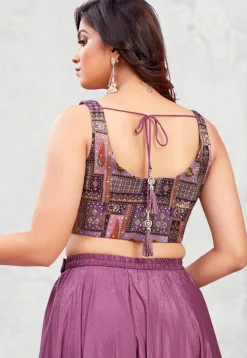 Digital Printed Georgette Crop Top Set in Purple