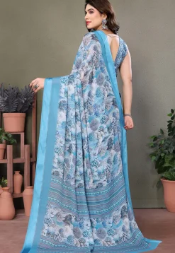 Digital Printed Georgette Saree in Light Blue