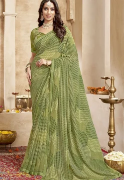 Digital Printed Georgette Saree in Green