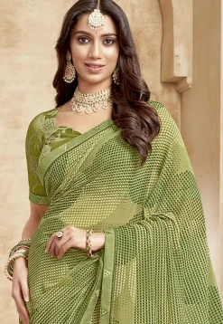 Digital Printed Georgette Saree in Green
