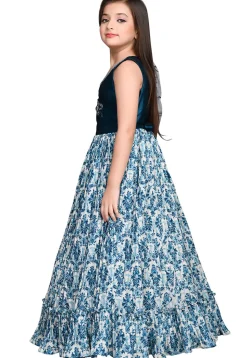 Digital Printed Georgette and Art Silk Gown in Blue