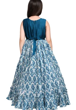 Digital Printed Georgette and Art Silk Gown in Blue