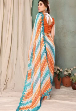 Digital Printed Georgette Saree in Multicolor