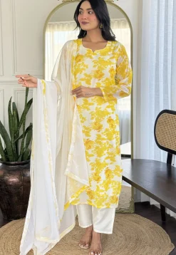 Digital Printed Georgette Pakistani Suit in Off White