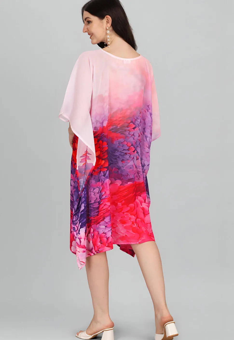 Digital Printed Georgette Kaftan in Pink and Purple