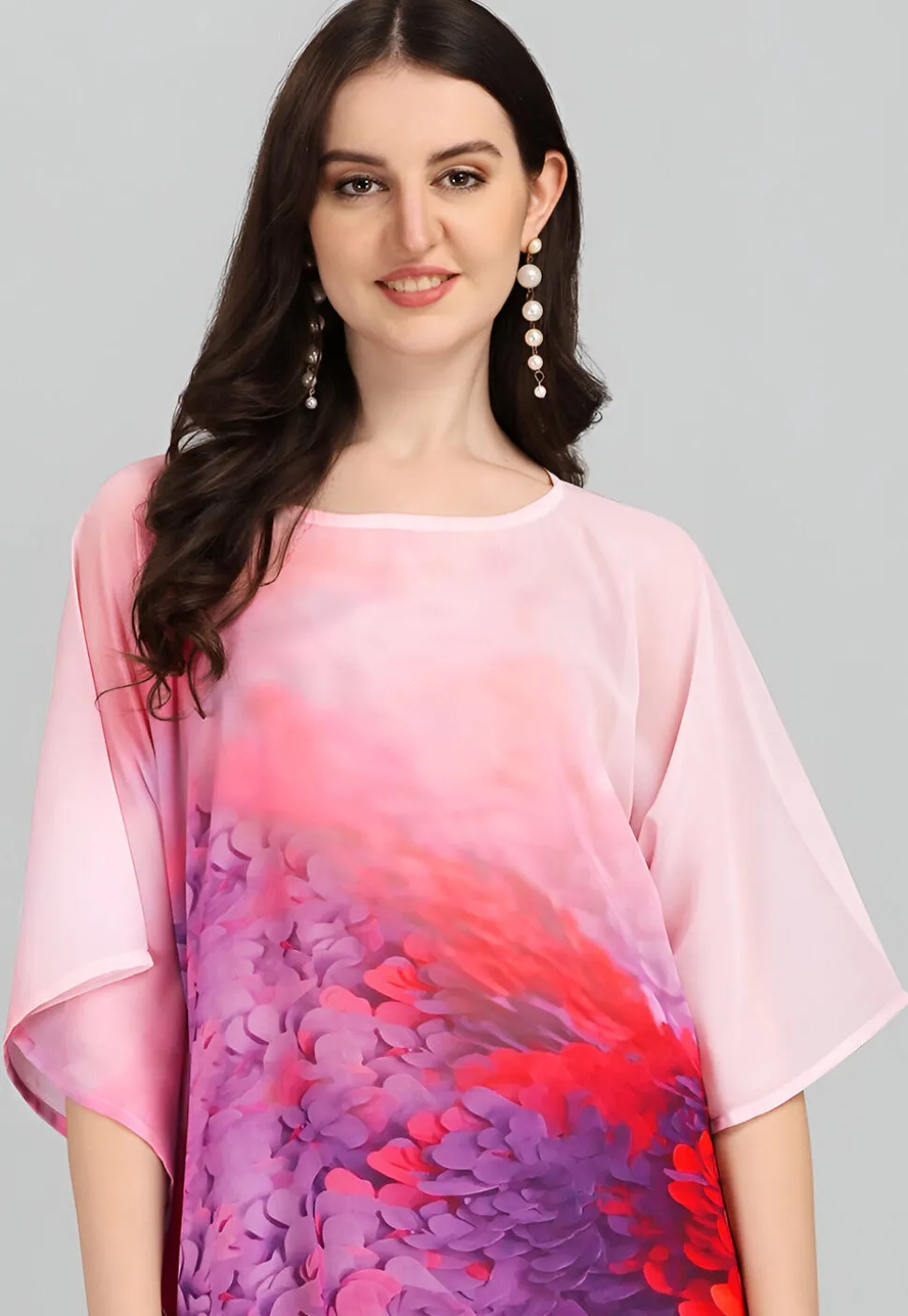 Digital Printed Georgette Kaftan in Pink and Purple