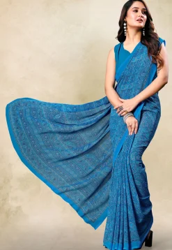 Digital Printed Georgette Saree in Blue