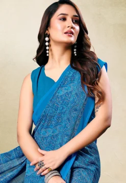 Digital Printed Georgette Saree in Blue