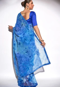Digital Printed Georgette Saree in Blue