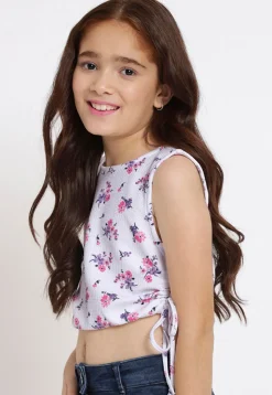 Digital Printed Georgette Lycra (Elastane) Crop Top in White