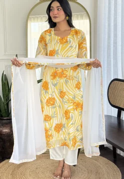 Digital Printed Georgette Pakistani Suit in Off White
