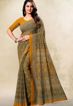 Digital Printed Georgette Saree in Mustard