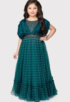 Digital Printed Georgette Gown in Teal Blue