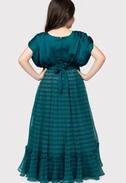 Digital Printed Georgette Gown in Teal Blue