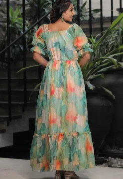 Digital Printed Georgette Gown in Multicolor