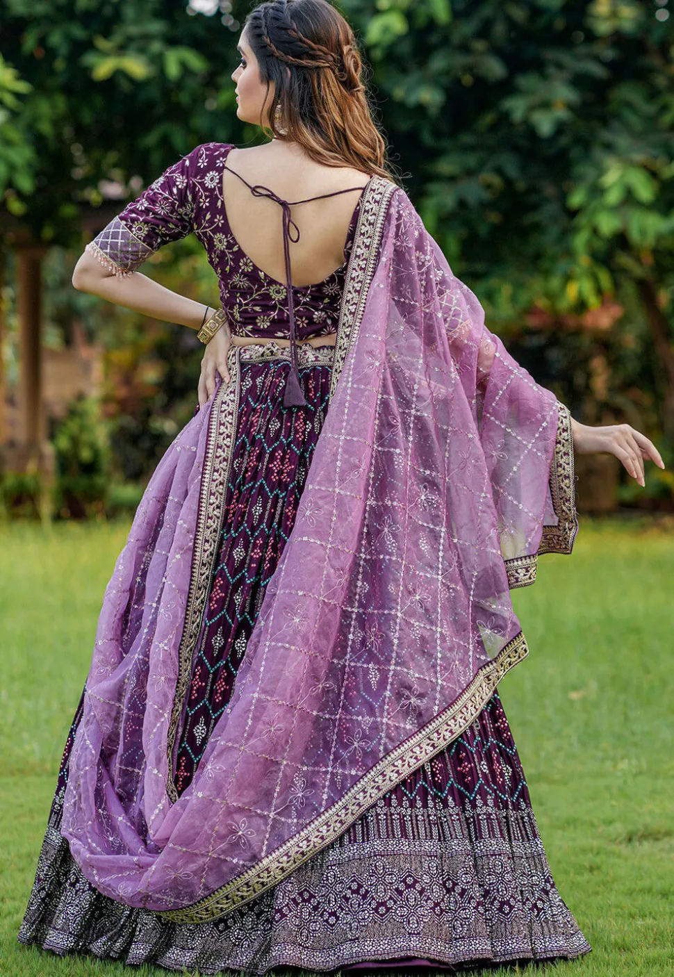 Digital Printed Georgette Lehenga in Purple