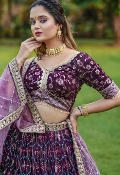 Digital Printed Georgette Lehenga in Purple