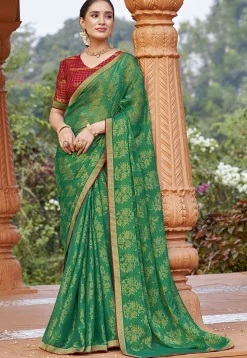 Digital Printed Georgette Saree in Green