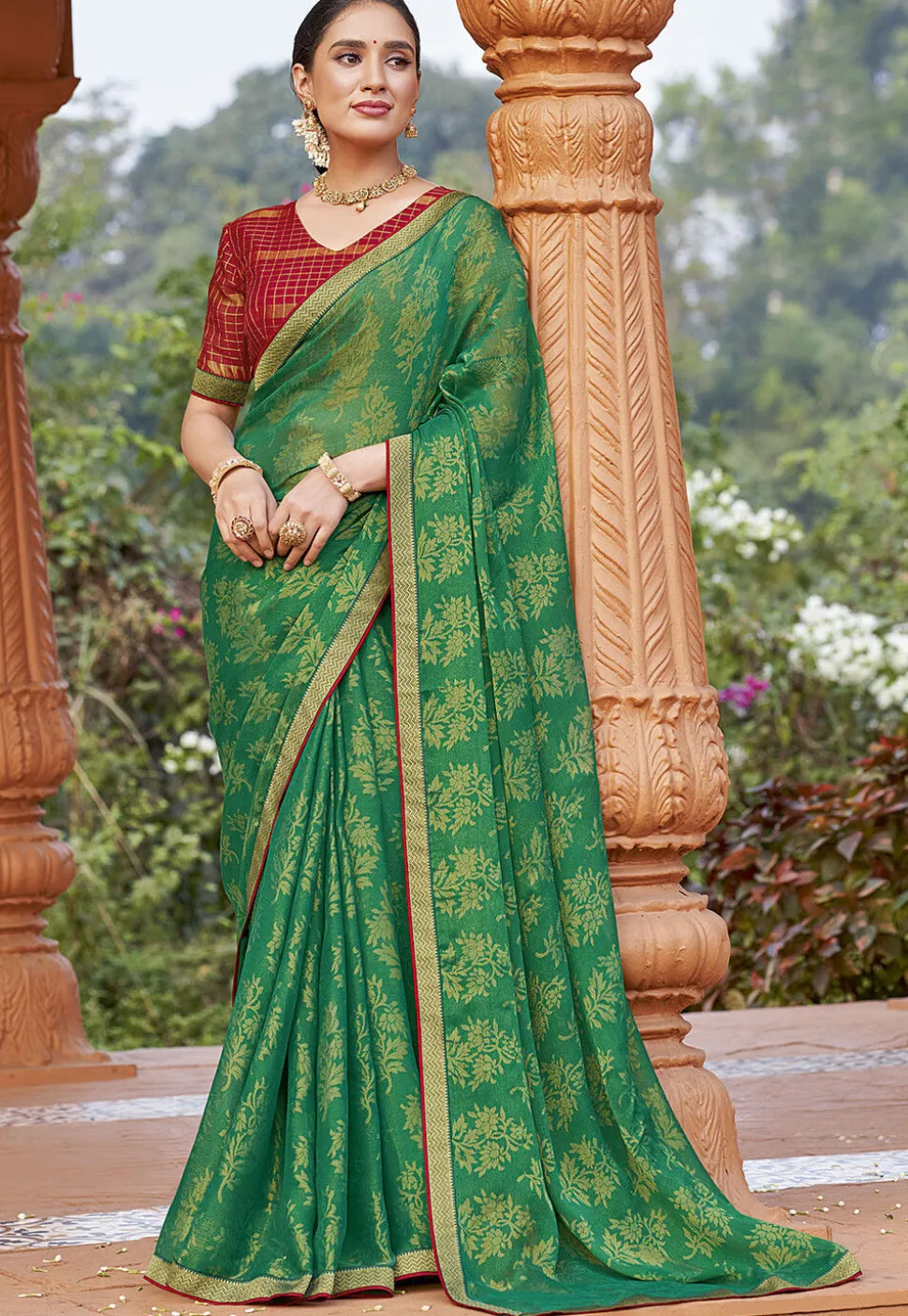 Digital Printed Georgette Saree in Green