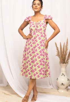 Digital Printed Georgette Midi Dress in Off White