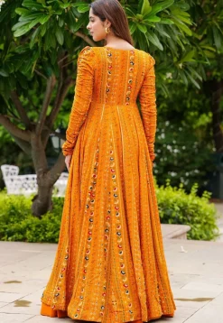 Digital Printed Georgette Crop Top Set in Orange