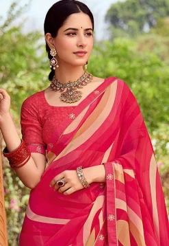 Digital Printed Georgette Saree in Fuchsia