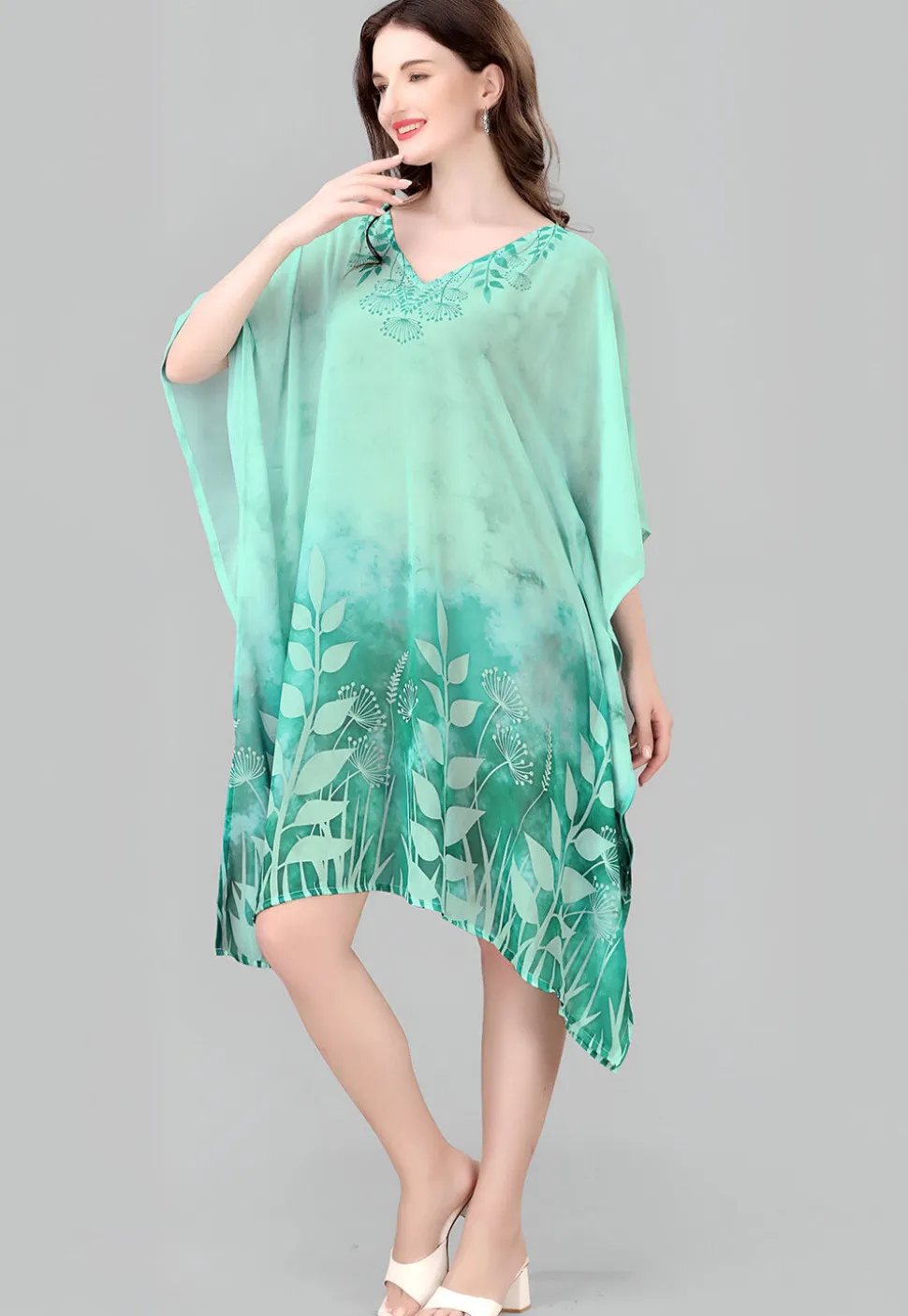 Digital Printed Georgette Kaftan in Green