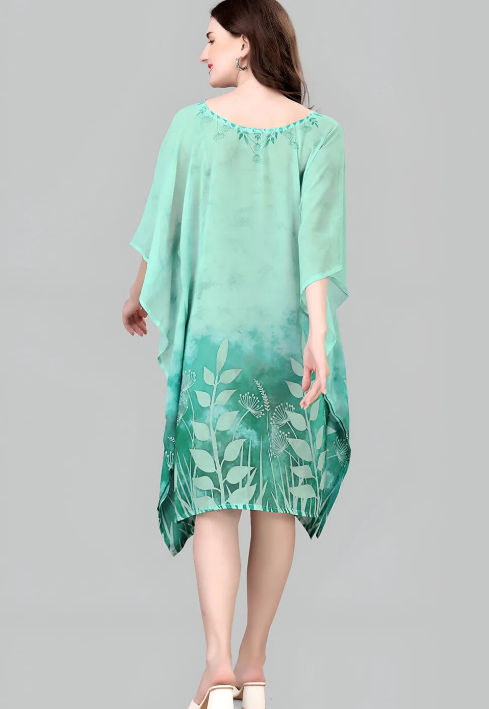 Digital Printed Georgette Kaftan in Green