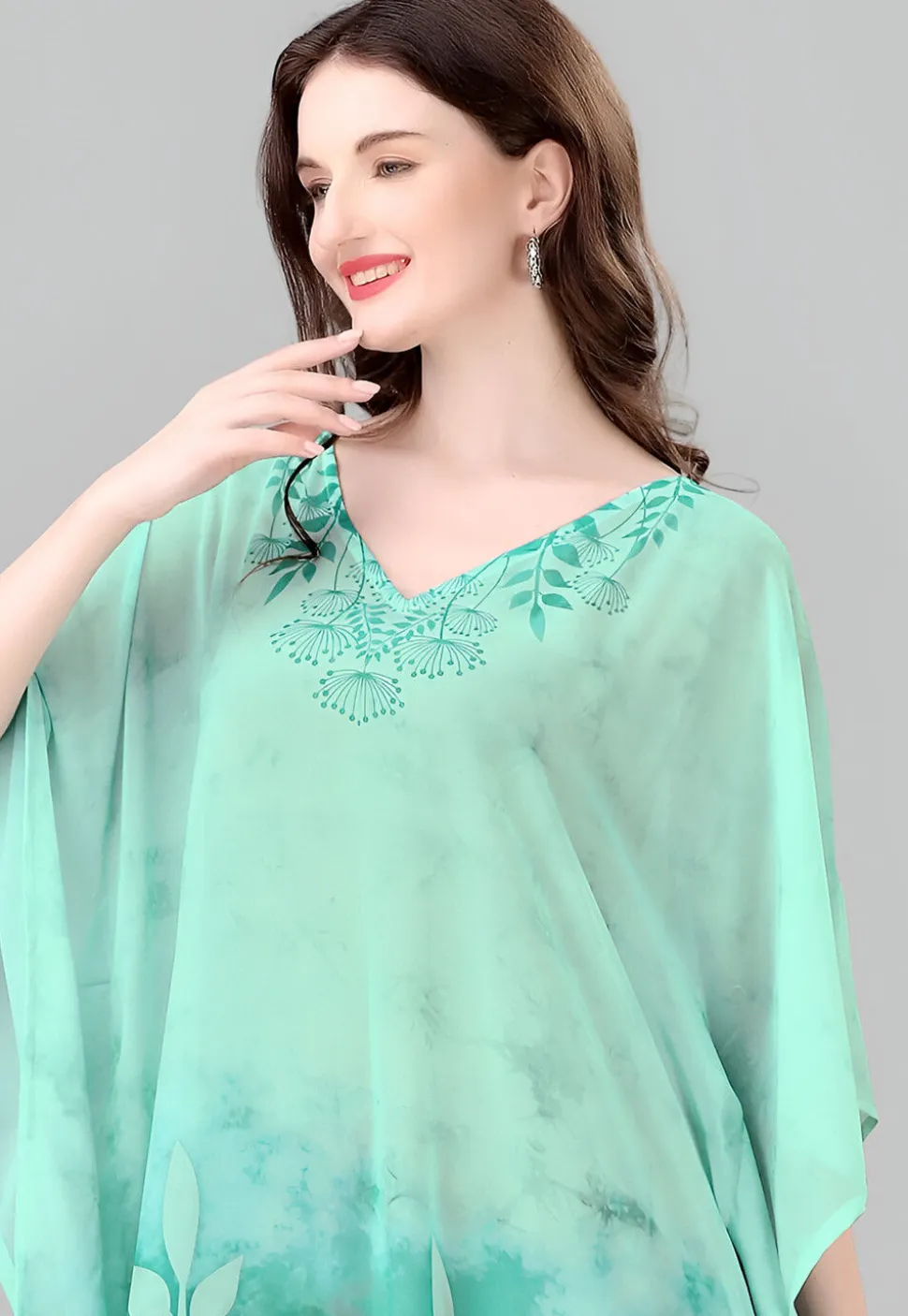 Digital Printed Georgette Kaftan in Green